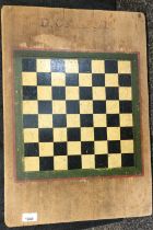 Possible WW2 Hand painted chess board with Hand painted name D. CARRIE on a wooden plank. [58.
