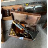 Antique R&J BECK LTD London 24974 microscope with fitted boxes and lenses. Together with Volt and