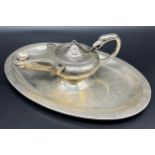 Victorian Edinburgh silver Greek design Inkwell pot, oil lamp combination- sat on an oval silver
