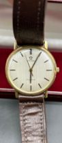 Vintage 1970's Gent's 9ct yellow gold Omega Geneve wristwatch, with leather strap. In a working