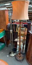 Three various floor lamps and Deco style mirror.