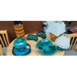 Selection of Blue Mountain pottery table lamps, vases and dishes along with blue mountain pottery