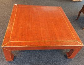 Chinese Red and black effect lacquered low table. Has Wax Chinese seal- export permission seal. [