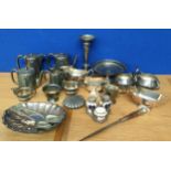 Box of silver plated and E.P Wares; Gravy boats, tazza comport dish, Sugars and Creams and many