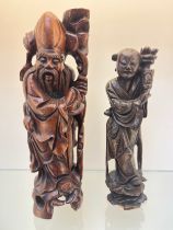Two Chinese Root wood hand carved figures. [Tallest-39cm high]