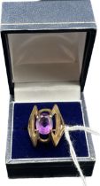 9ct yellow gold and Amethyst stone ring. [Ring size O] [5.22Grams]