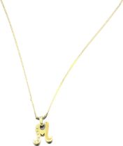 18ct yellow gold necklace and 'M' pendant fitted with diamonds. [4.81grams]