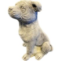 Garden Sculpture; Staffordshire bull terrier dog in a sitting position.