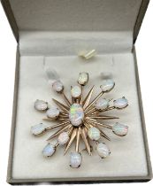 Antique 9ct yellow gold and opal sunburst brooch [Largest opal- 12.60x8.02mm] [15.52grams]