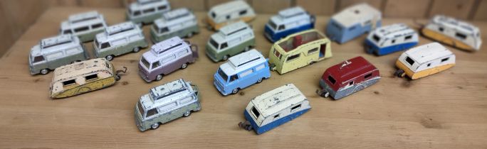 A box of Corgi ford Thames vehicles caravan along with dinky caravan vehicles