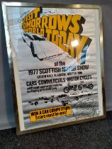 Vintage Motor Advertising poster framed. 'Visit Tomorrows World Today' at the 1977 Scottish Motor