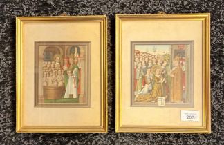 Two early 20th century religious coloured prints with gilded detail, within frame [25x20cm]