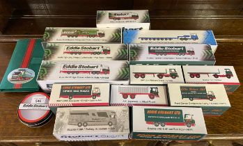 13 boxed Eddie Stobart vehicles, notebook and coasters