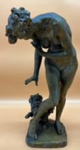 George Henry Paulin ARSA (1888-1962) Large chalkware Bronzed sculpture of a nude lady with a dog