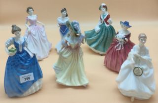 Seven Royal Doulton lady figurines; 'Katie', 'Helen', 'Megan', 'For You', 'Genevieve', 'Christmas