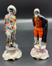 A Lot of two antique Chelsea pottery figurines; Masked Harlequin figure and masked figure with two