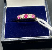 9ct yellow gold , Ruby stone and white quartz stone ring. [Ring size N] [2.16Grams]