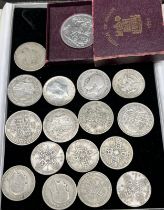 A Selection of 19th and early 20th century silver British coins; Queen Victoria young head half