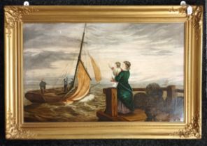 Large gilt framed [period frame] 19th century Naïve Oil painting on canvas, depicting the 'Sailor'