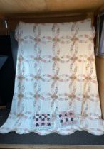 Vintage patchwork double bed quilt & two pillows