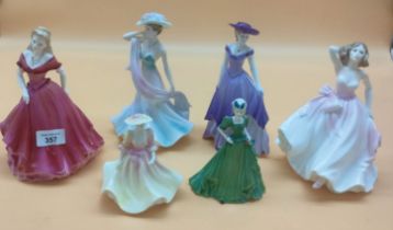 Six various Coalport lady figurines; 'Diana', 'Belinda', Ladies of Fashion- 'Summer Days' & Young