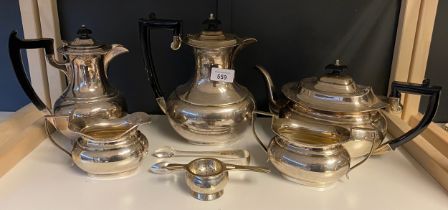 A Silver plated 4 piece tea service and other items