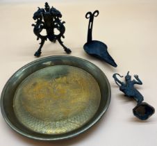 Selection of collectables; Victorian Renaissance style cast bronze vase stand, South East Asian