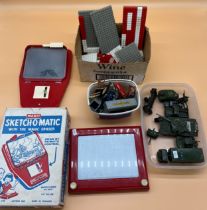 A Lot of vintage toys; Dinky Military vehicles, Merit- Sketch-o- matic, Vintage lego, playworn