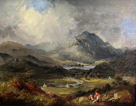 Scottish School- 19th century Original oil on board; 'From the Hills above Bridge of Turk, Loch