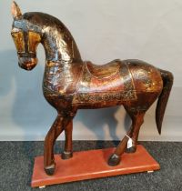 19th century period carved wood standing horse with remains of original decoration, possibly far