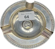 Glasgow silver ashtray fitted with a silver Queen Anne sixpence- 1711. [94.28grams] [11.5cm