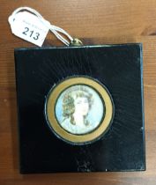 Antique watercolour portrait of a lady fitted within a gilt and black lacquered frame [11x11cm]