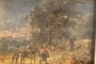 19th century oil painting depicting a traveller scene, within an enclosed period gilt frame [23x29.