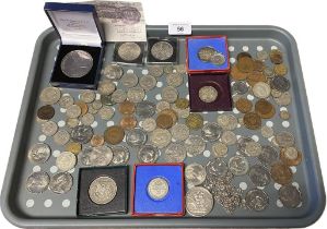 A Tray of mixed world coins; 1889 Silver crown within a silver pendant holder, 1879 American One