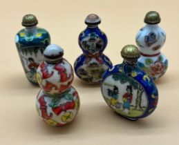 Five various Chinese Enamel painted perfume/ snuff bottles.