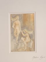 Marlene Byers Original watercolour depicting two nude figures. Signed. [Frame-56x51cm]