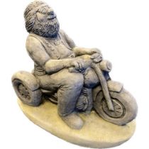 Garden sculpture; Hairy biker on motorbike.