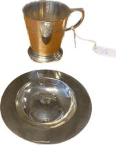 London silver Jubilee drinking mug and a Sheffield silver jubilee marked dish. [230.92grams]