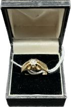 9ct yellow gold and single diamond ring. Fitted with a round cut 0.14ct diamond. [Ring size R] [5.