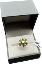 9ct yellow gold, Emerald and Opal cluster stone ring. [Ring size N] [3.78Grams]