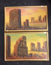 V. Zirakian Two original oil paintings on canvas depicting Egyptian ruins. [Frames-56x86cm]