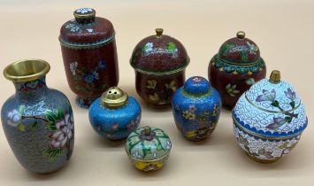A Collection of Chinese Cloisonne pots and lidded preserves. [Tallest-8.5cm]