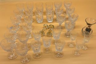 A Collection of various crystal glasses; Set of Five Edinburgh crystal sherry glasses, Three