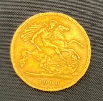 1900 Queen Victoria half sovereign gold coin.