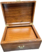 Indian Rosewood style dome top trunk, with full out drawer. Brass handles fitted. [27x48x36cm]