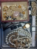 A Box of costume jewellery & watches; Roberto Paggio quartz dual time piece watch, Seiko Quartz,