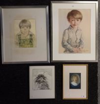 Libby 1982 Portrait of a young boy in pastel, signed. McIntosh 1981 Mixed media of a portrait of a