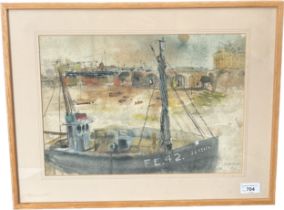 Watercolour depicting harbour scene, signed to the lower right hand corner. 'Folkstone' 'SPR'