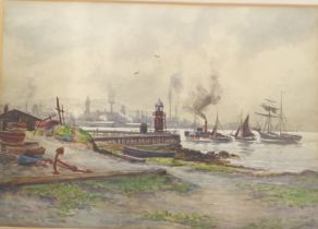 W. Dalglish Watercolour depicting harbour scene, signed. [Frame 43 x55cm]