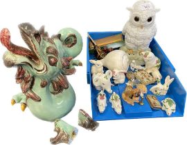 A Selection of collectable items; Plichta animal figurines, Doulton dog figure, Naples owl figural